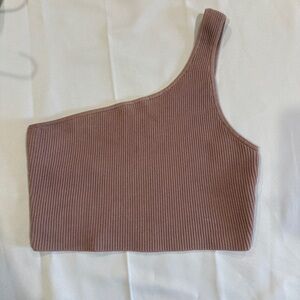 Babaton Aritzia One Shoulder Ribbed Knit Crop Top – Mauve – Size L